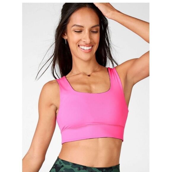 Fabletics Sports Bra Reversible Blue Pink Sports Bra Crop‎ Harlow Midi Medium - Picture 1 of 4